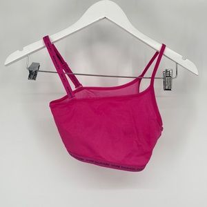 Calvin Klein CK One Womens Asymmetric Spaghetti Strappy Crop Top Hot Pink Small